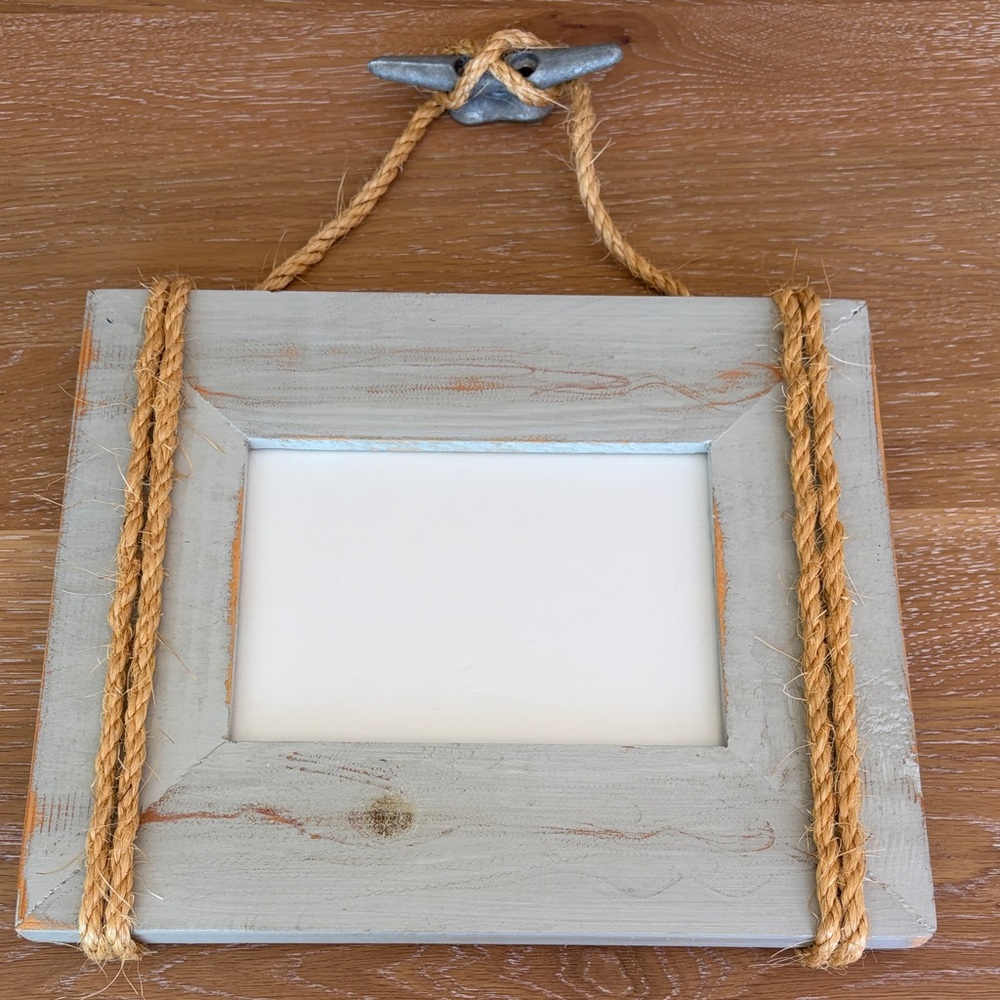 Washed Gray Picture Frame Rope and Boat Cleat Detail